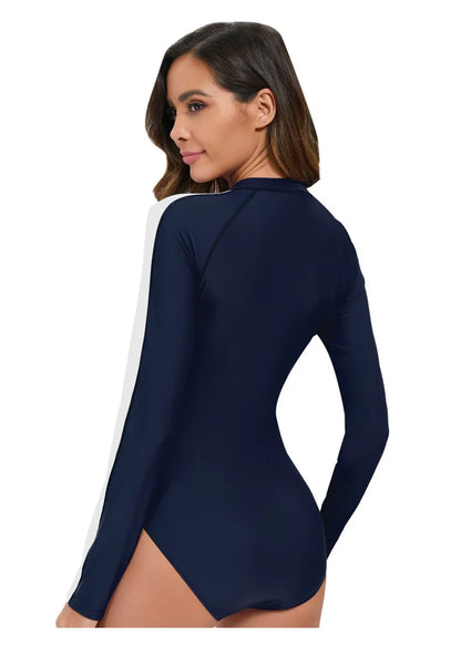 Women Long Sleeve Bathing Suit Wetsuit One-Piece Swimsuit Half-Zip Design Slim Fit Beach Surfing Swimwear Multiple Colors