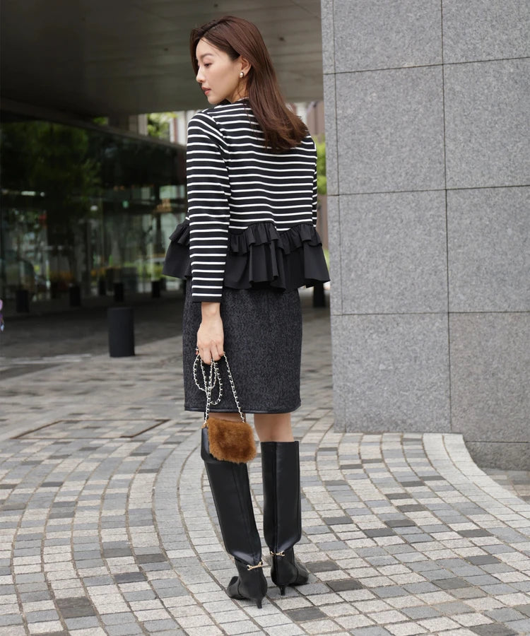 Fashionable Stripe Knitted Sweater Loose Fit Color Block Neckline Long Sleeve Women's Autumn Winter Casual Style Breathable