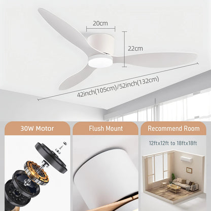 IRALAN Ceiling Fan With Light 6-speed choice Reversible DC motor 3CCT with remote control Whisper Easy Install black/White/Wood