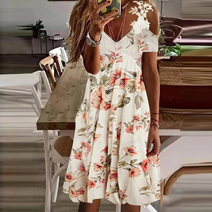 Women's White Lace Dress – V-Neck Suspender Short Summer Dress