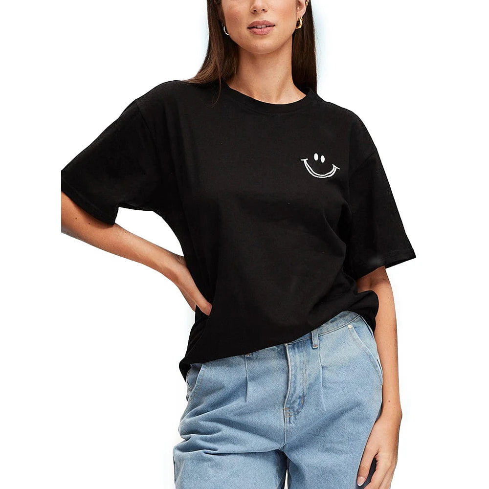 Plus Size Women's T-Shirt – Cartoon Print Drop Shoulder Tee | Polyester Outdoor Casual Wear