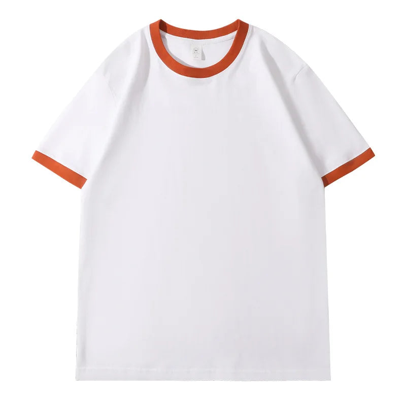 210G Heavy Cotton Men's T-shirt Edge-bumping O-Neck Short-sleeved Man T shirt Contrasting Color Splicing Men T-shirt Tops Tees