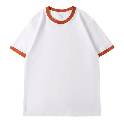 210G Heavy Cotton Men's T-shirt Edge-bumping O-Neck Short-sleeved Man T shirt Contrasting Color Splicing Men T-shirt Tops Tees