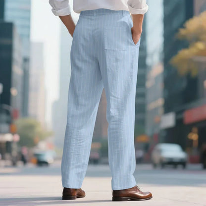 Linen Casual Pants - Men’s Striped Straight-Leg Breathable Loose Trousers for Spring