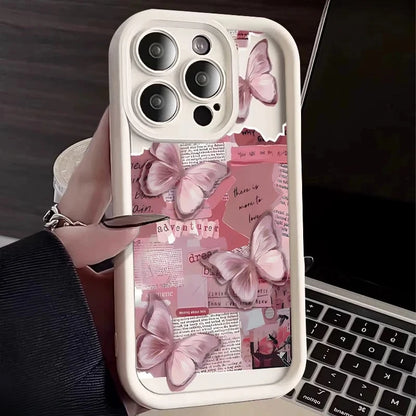 Pink Cute Butterfly Silicone Soft Phone Case For iPhone 17 16PRO 15 14 13 12 11PROMAX Shockproof Candy Cover
