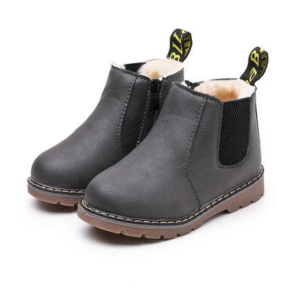 Kids Ankle Boots - Warm Plush Lined Children Winter Boots With Zipper Closure