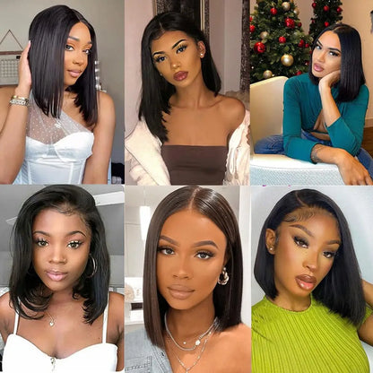 Brazilian Bob Wig - Glueless HD Lace Frontal, Short Straight Remy Human Hair