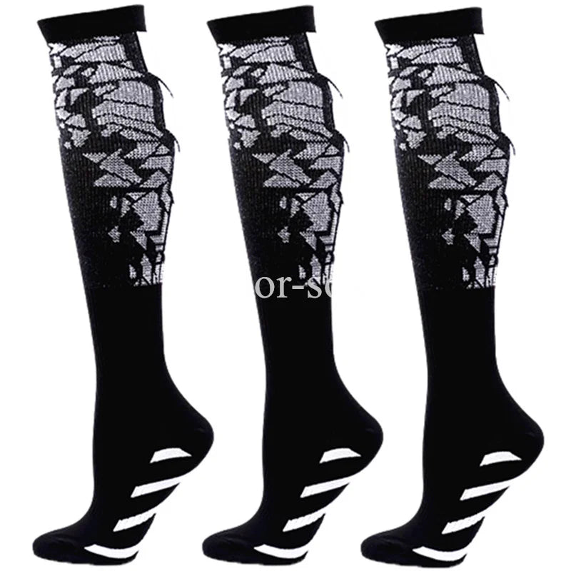 Compression Sports Socks - 3 Pairs Anti Slip Knee High Socks for Football & Basketball