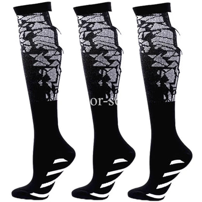 Compression Sports Socks - 3 Pairs Anti Slip Knee High Socks for Football & Basketball