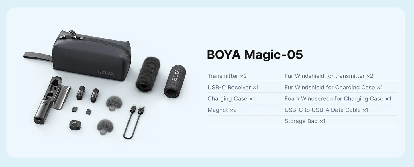 BOYA BOYA Magic Wireless Lavalier Microphone 4 Forms in 1 Mic for iPhone Android USB-C Phone Camera for Interview Live Streaming