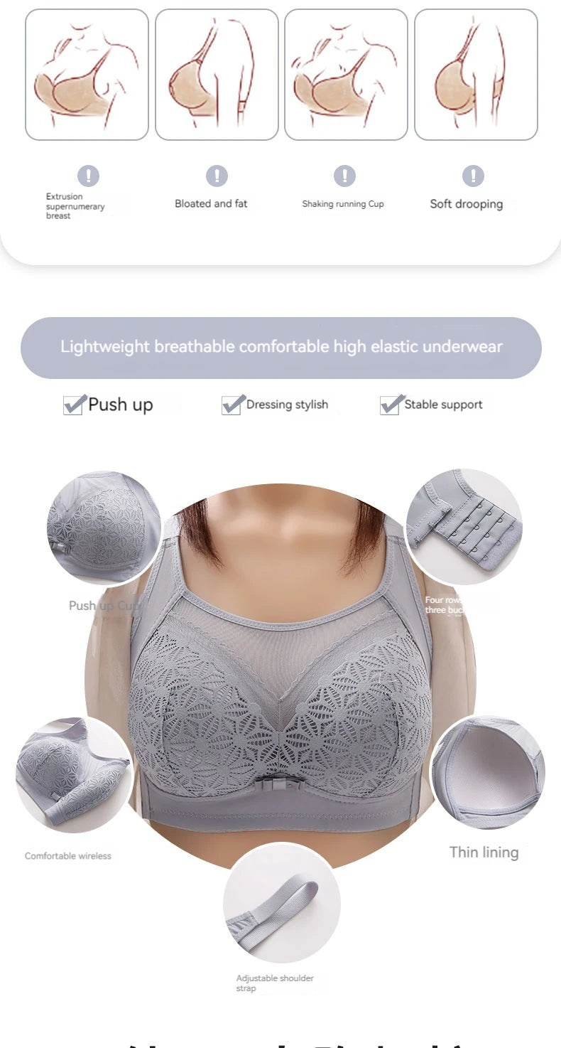 2PCS New High-end U-shaped Back With No Steel Ring Gathered And Adjusted Bra Thin Cup Breathable  Breasted Underwear Mom's Bra