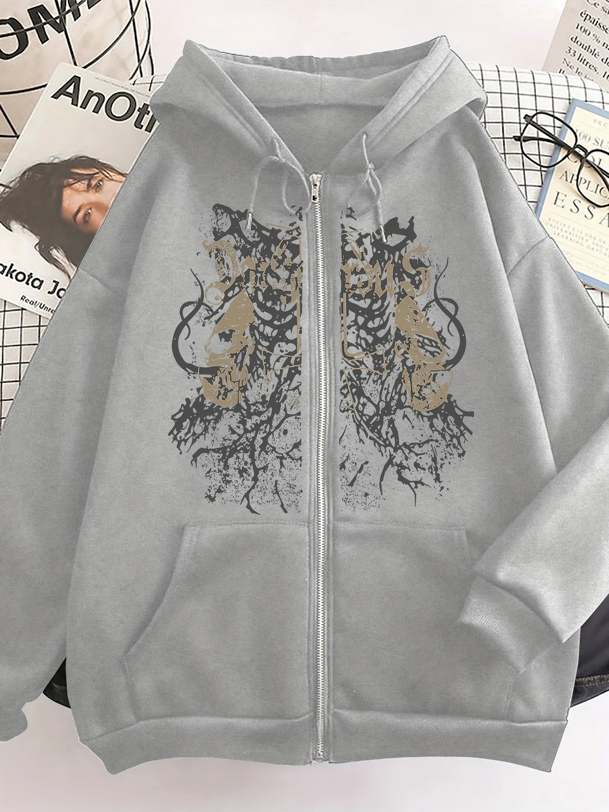 Trendy European and American Style Autumn and Winter Hooded Sweatshirt, Fleece-Lined and Thickened, Unisex Couple's Cardigan, Women's Loose Casual Oversize Hoodie, Long-Sleeve Regular Fit with Front Pocket, Machine Washable,