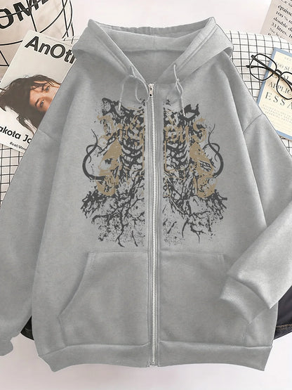 Trendy European and American Style Autumn and Winter Hooded Sweatshirt, Fleece-Lined and Thickened, Unisex Couple's Cardigan, Women's Loose Casual Oversize Hoodie, Long-Sleeve Regular Fit with Front Pocket, Machine Washable,