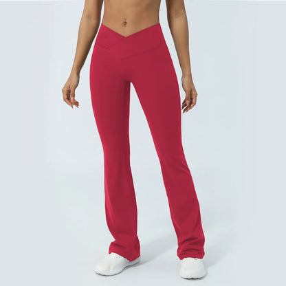 V-Cross Fitness Flare Pants Lifting Buttocks Cross Waist Yoga Sport Leggings Gym Outdoor Acticewear Workout Wide-Leg Pants