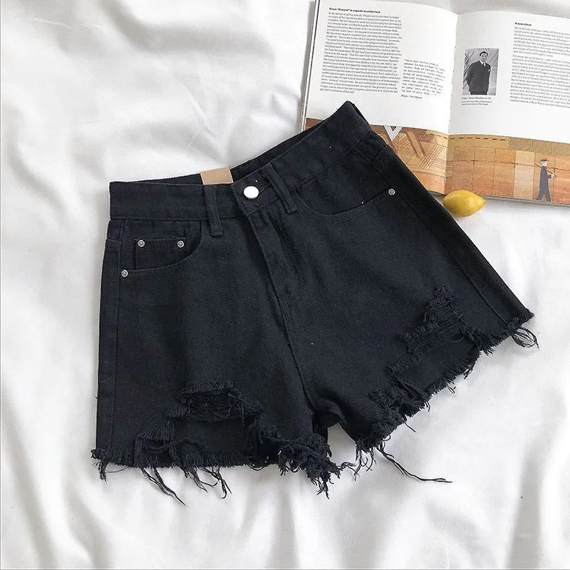 Women's High-Waist Denim Shorts – Korean Tassel Jean Shorts