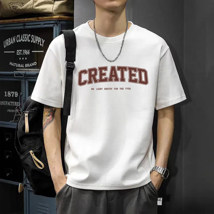 Men's Cotton T-Shirt - Printed Loose Fit Summer O-Neck Tee with Breathable Broadcloth Fabric