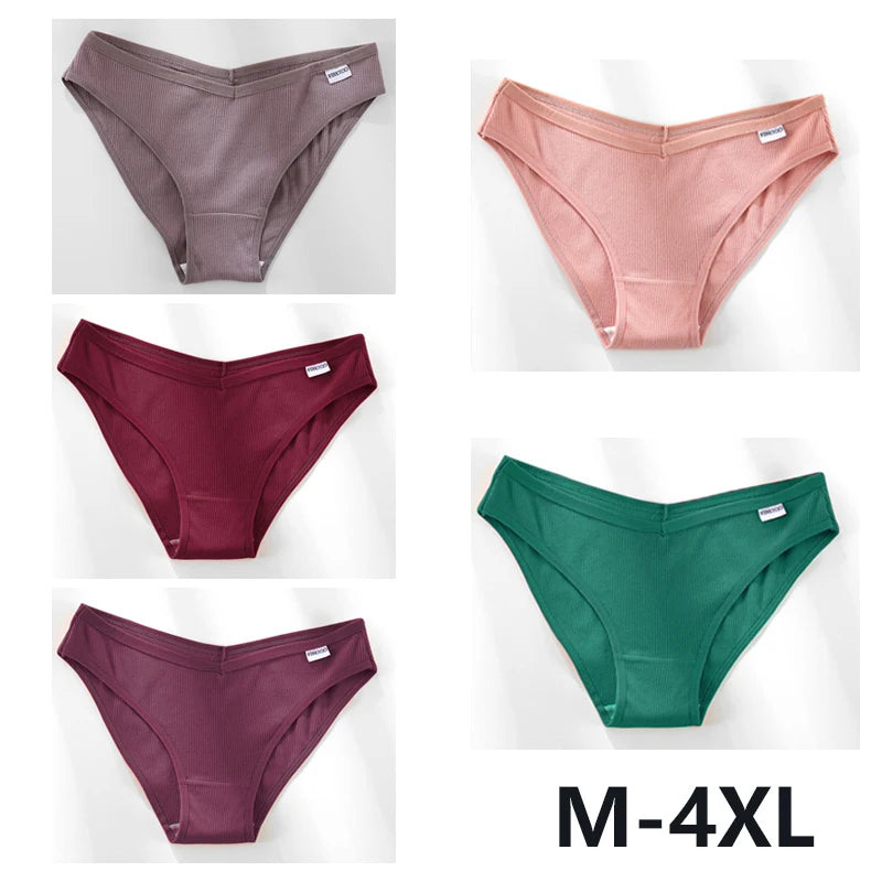 Women Cotton Panties - 5PCS Mid Rise Briefs Plus Size Sexy Ladies Underwear