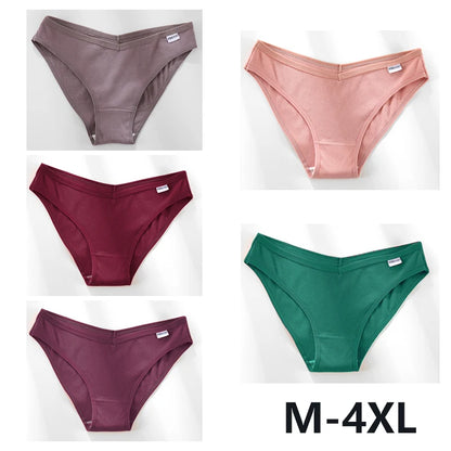 Women Cotton Panties - 5PCS Mid Rise Briefs Plus Size Sexy Ladies Underwear