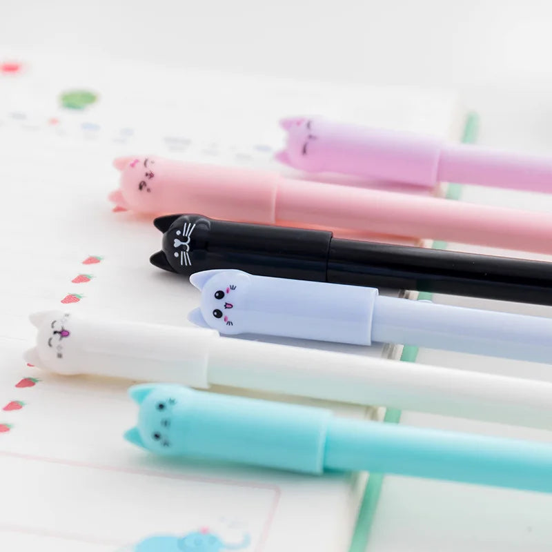 Set of 6 Cute Kitten Gel Pens, Suitable as Party Gifts for Boys and Girls, School Supplies, and Presents