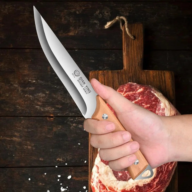 Professional Stainless Steel Fillet Knife - Forged Meat Cleaver with Wooden Handle