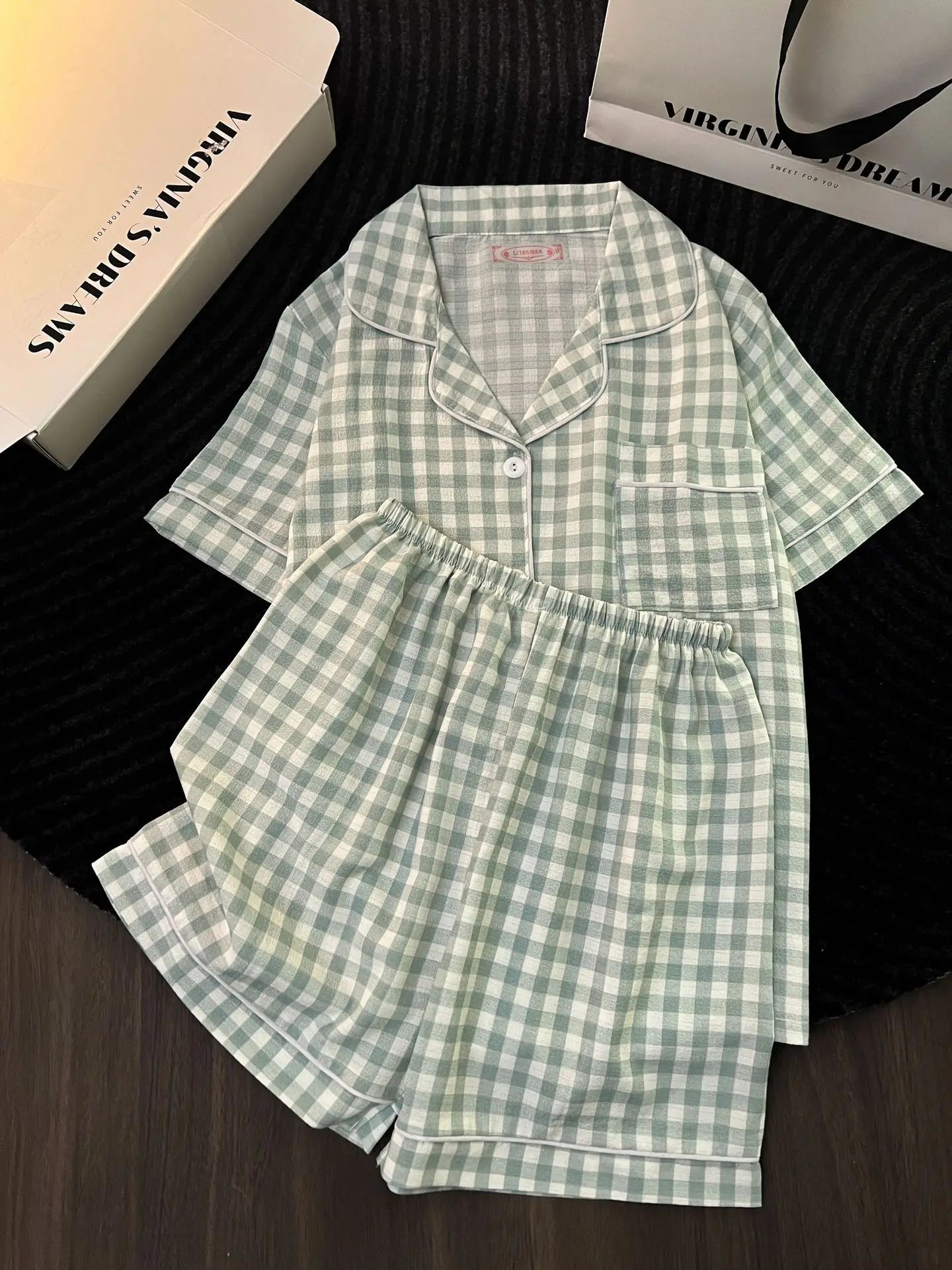 Ins Japanese-Style Minimalist Women's Pajamas Summer Bubble Cotton Cute Girl Loose Short-Sleeve Shorts Loose Summer Outfit Set