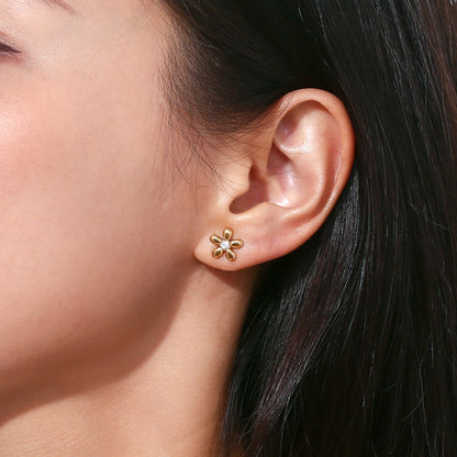 Mini Zircon Flower Crown Stud Earrings – 18K Gold-Plated Steel