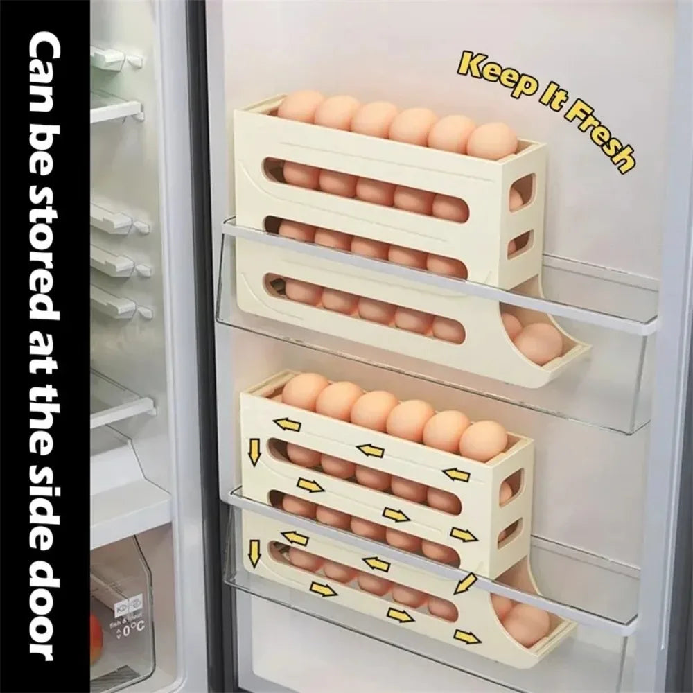 4-Tier Rolling Egg Holder Dispenser - Refrigerator Egg Storage Box