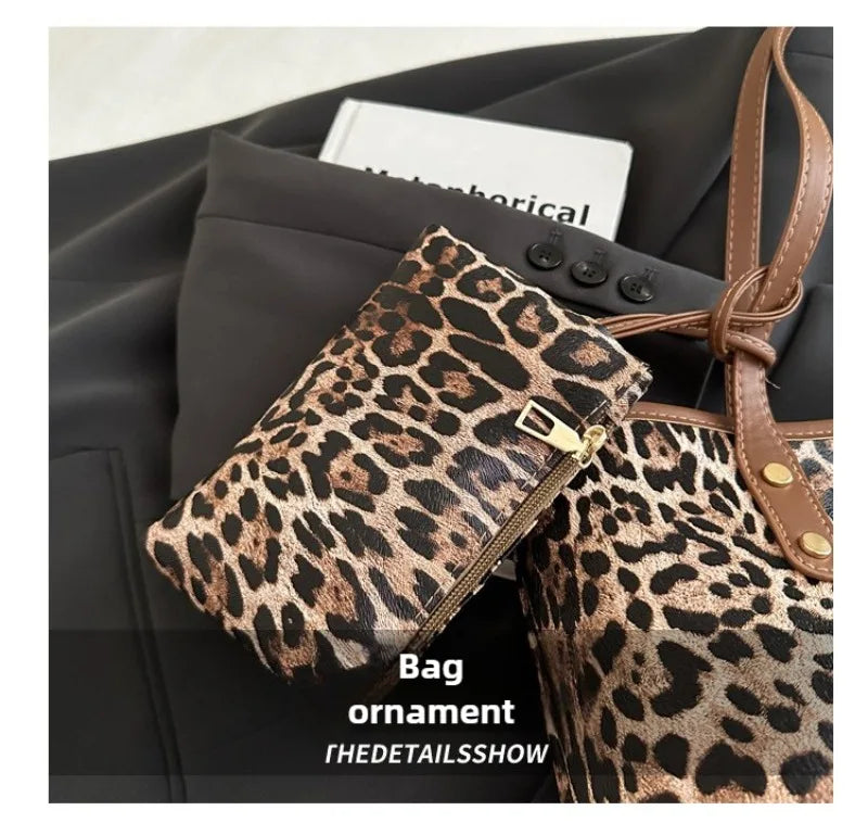 Leopard Print Tote Bag - Women's PU Leather Large Capacity Casual Travel Purse