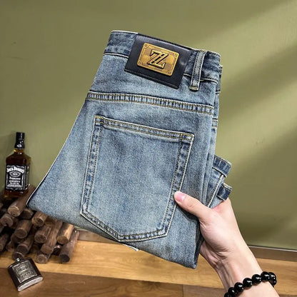 Denim Shorts Men - Slim Fit Knee Length Casual Summer Pants With Trendy Patch