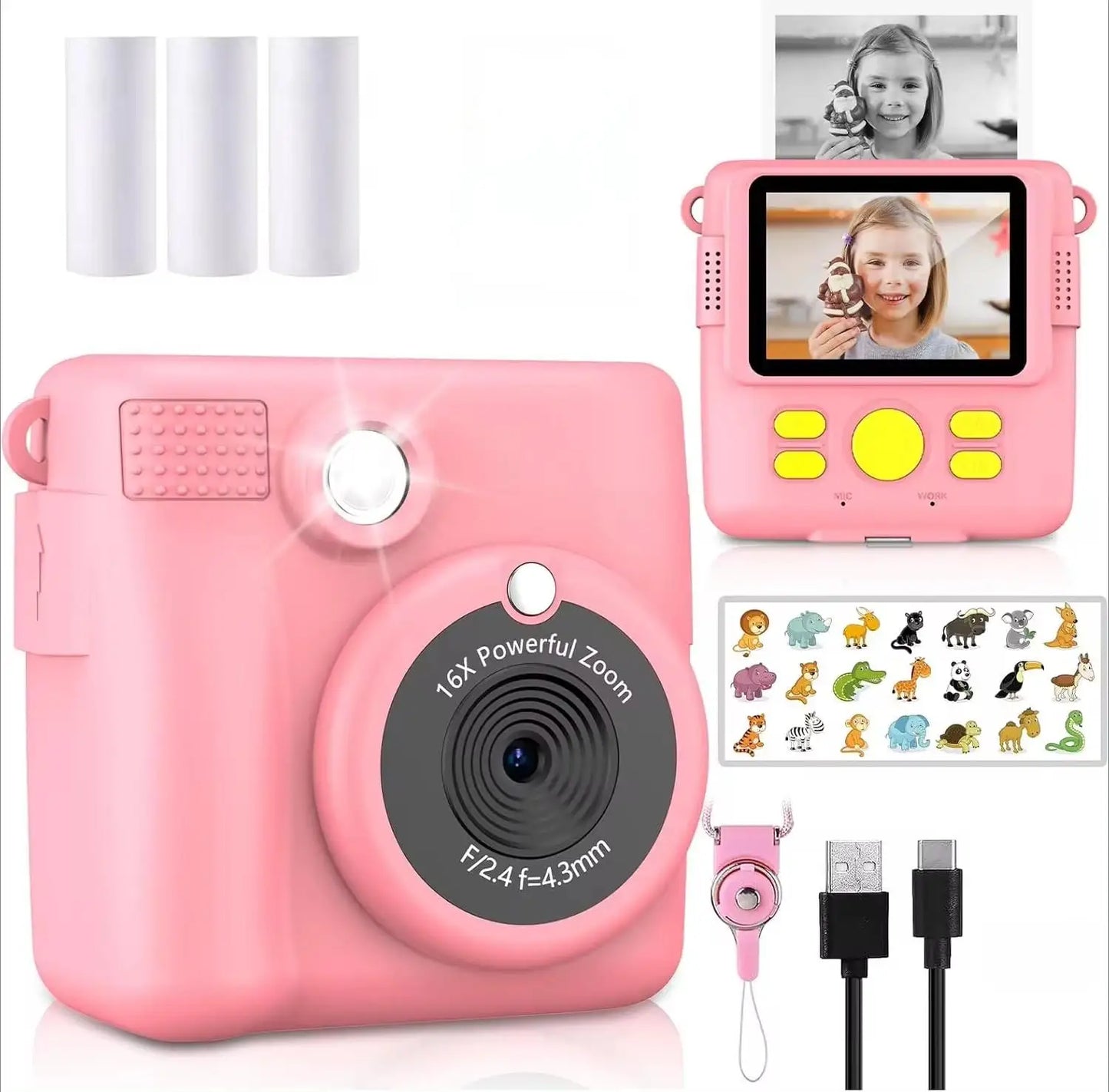 Instant Print Camera - Kids Digital Camera with 1080P HD Video, Waterproof & Shockproof Toy
