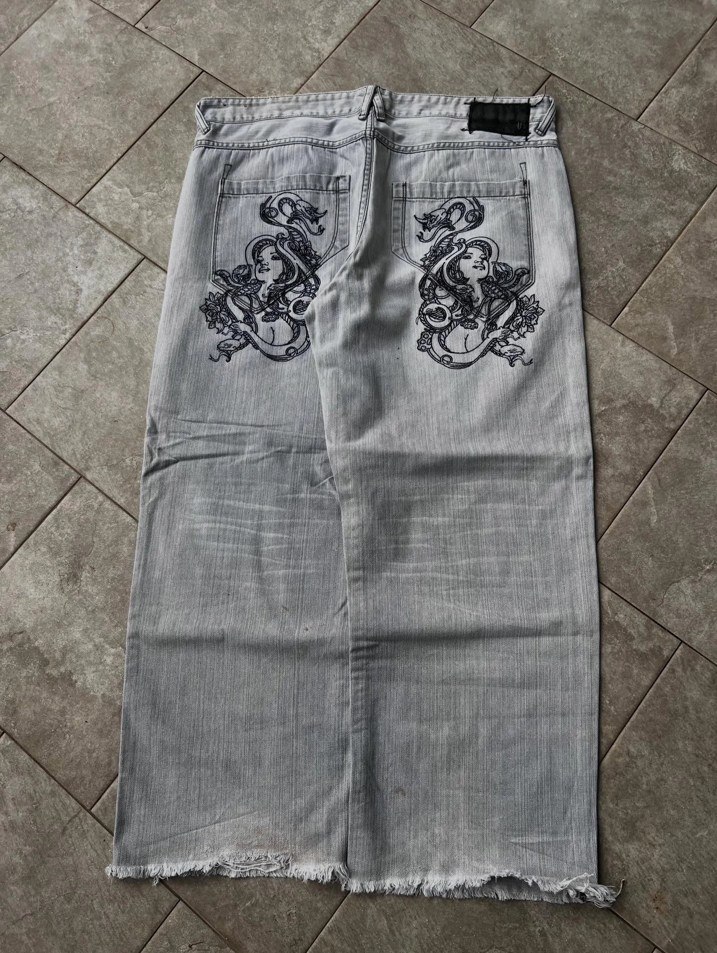 Y2K Vintage Printing Men Baggy Jeans Harajuku Trend Women Hip Hop Fashion Casual Joker Couple Wide-Leg Pants Streetwear