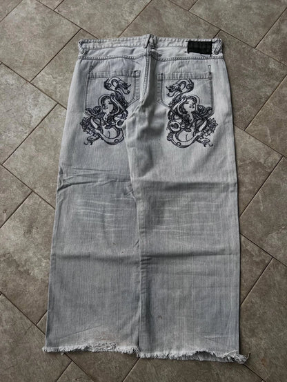 Y2K Vintage Printing Men Baggy Jeans Harajuku Trend Women Hip Hop Fashion Casual Joker Couple Wide-Leg Pants Streetwear