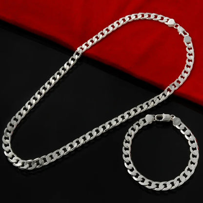 Fine 925 Sterling Silver 6MM Geometry Chain Bracelets Necklaces for Women Man Fashion Designer Party Wedding Jewelry Sets Gifts