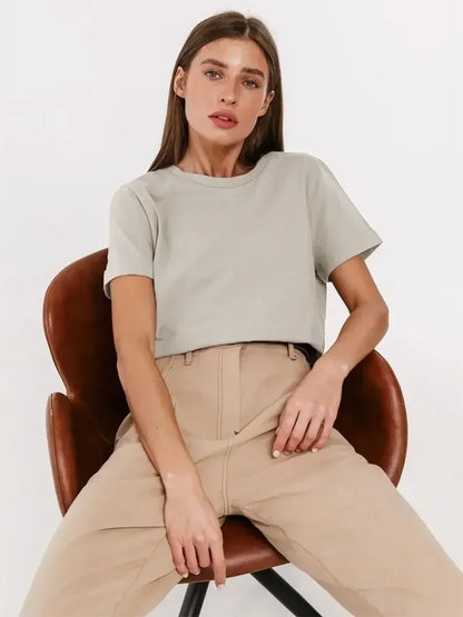 Cotton Womens T-Shirt - Summer Short Sleeve Loose Basic Top - ZOOMNSTORE