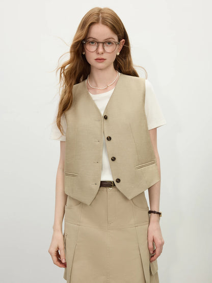 FSLE 2025 Summer Old Money Vest Wide-Leg Pants Set Vintage Tailored Two-Piece Adjustable Waist Eco Linen for Boardroom to Brunch