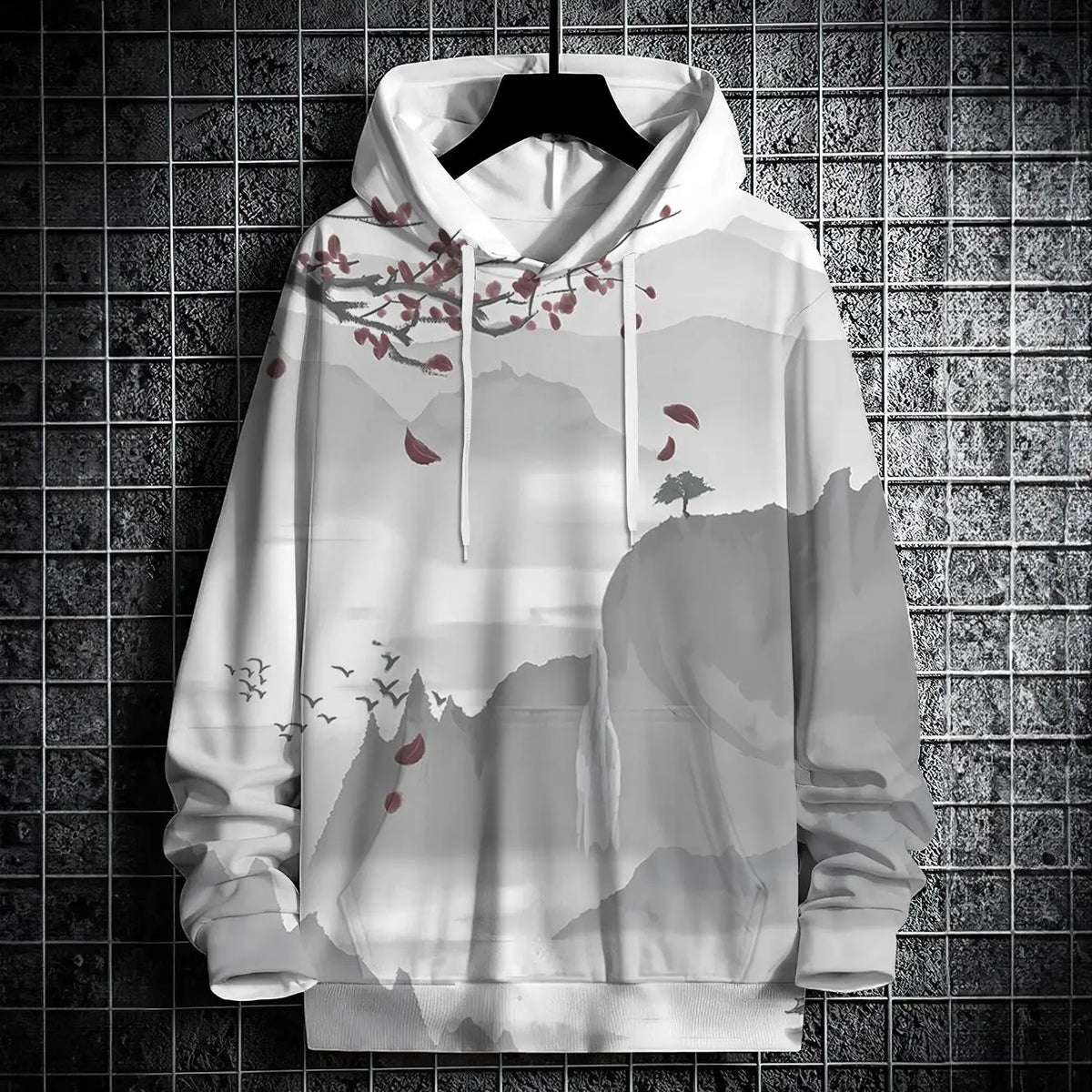 Autumn Hoodies For Men 3d Landscape Ink Print Street Designer Long Sleeved Loose Oversized Pullover Fall Fashion Men's Clothing