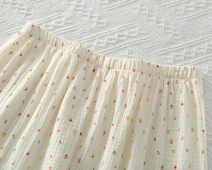 Pajamas pure cotton three-piece set spring and summer thin crepe autumn gauze lapel short-sleeved trousers shorts loungewear set