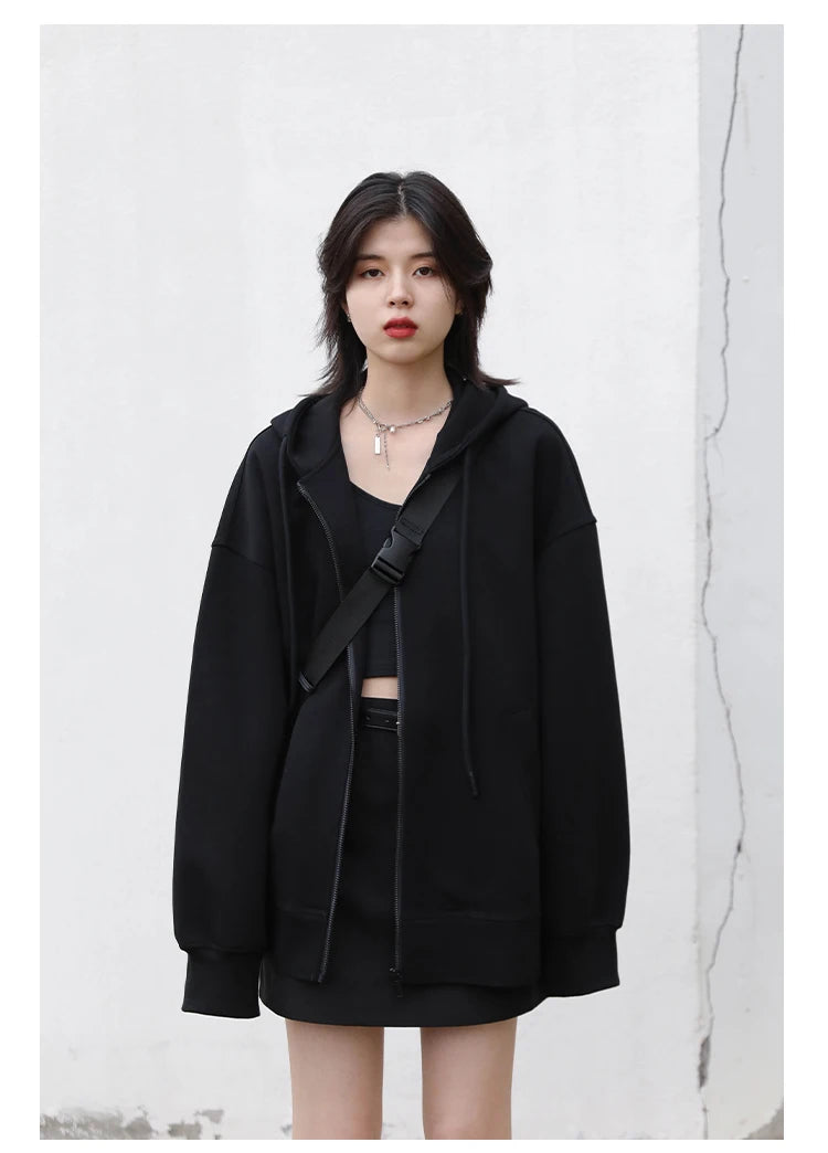 CHIC VEN Women Sweatshirts Hoodies Solid Loose Casual Hooded Female Tops Lady Coat Medium Length Overcoat Spring Autumn 2025