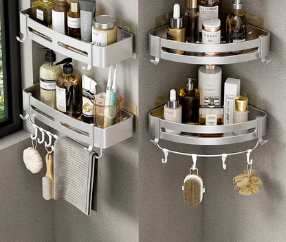 Aluminum Corner Shower Rack - Wall Mounted Bathroom Storage Organizer