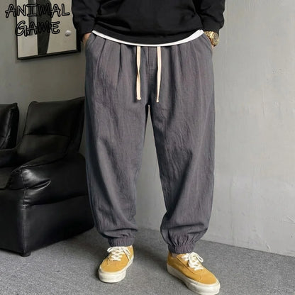 Men's Korean Streetwear Joggers Casual Harem Sport Pants Loose Fit Sweatpants Breathable Drawstring Hiking Trousers for Men