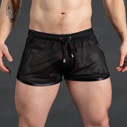2025 new muscular fitness men's beach pants sports fitness casual quick dry hole breathable thin three-quarter pants men's sport