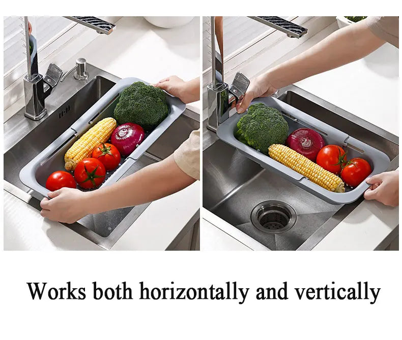 Sink Drain Rack – Adjustable Retractable Kitchen Shelf with Plastic Drain Basket