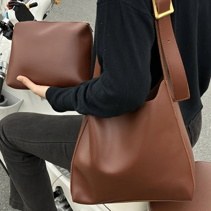Women's Tote Bag - Minimalist Faux Leather Shoulder Handbag with Zipper Closure