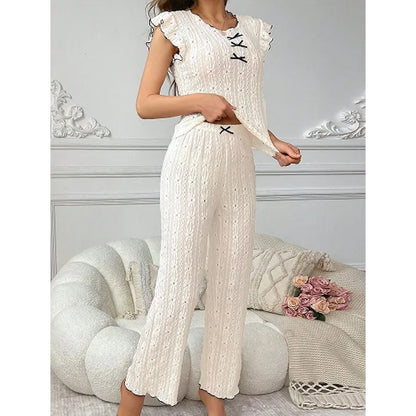 European and American style sexy hollow spring and summer new high-end lace texture women's pajama set