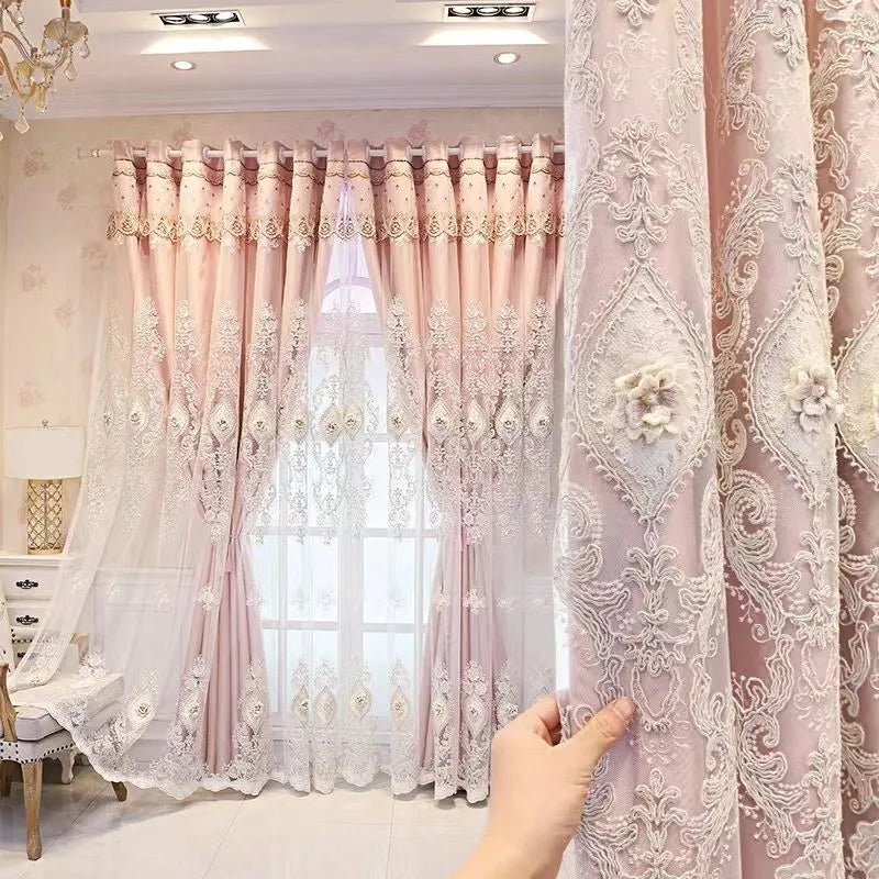 Luxury Embroidered Curtains - Vintage Style Floral Window Drapes With 3D Relief Pattern