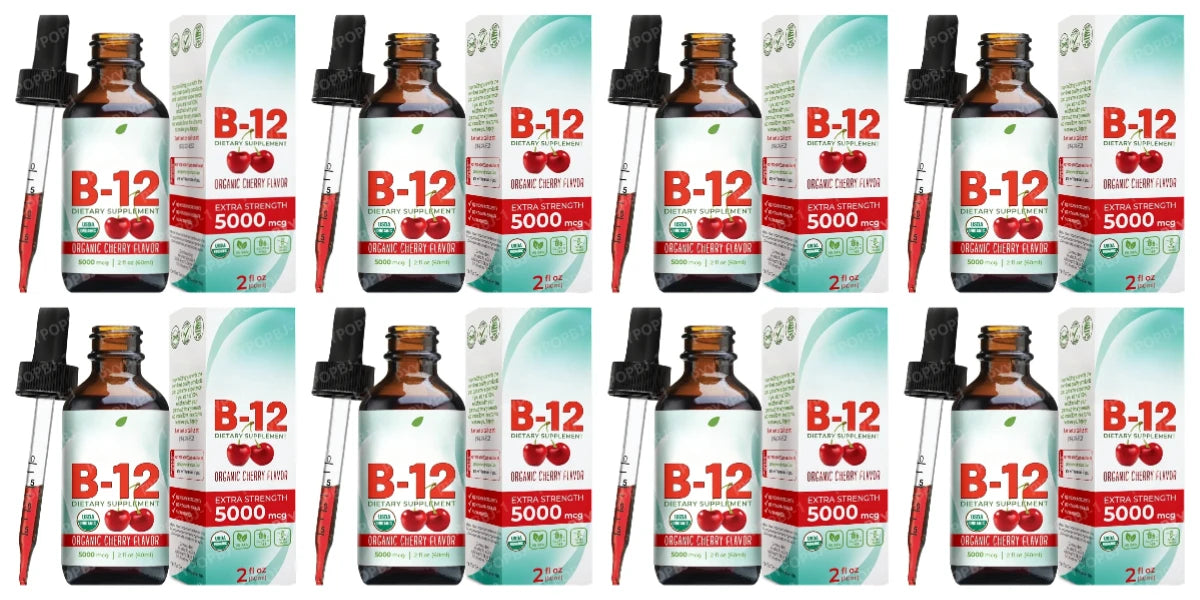 Vitamin B12 Drops 5000mcg Methylcobalamin Liquid Sublingual Supplement Cherry Flavor Vegan Sugar Free Daily Nutrition 60ml