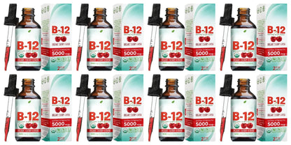 Vitamin B12 Drops 5000mcg Methylcobalamin Liquid Sublingual Supplement Cherry Flavor Vegan Sugar Free Daily Nutrition 60ml