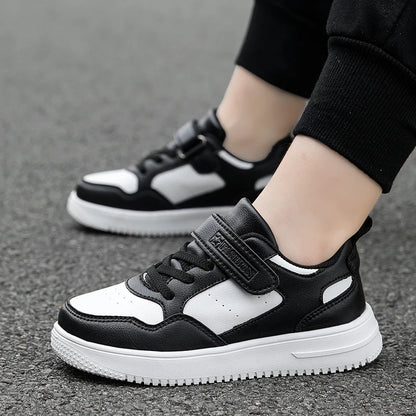 Boys Shoes Sneakers Leather Children Comfortable Flat Shoes Black White Shoes for Kids Girls School Walking Footwear Non Slip