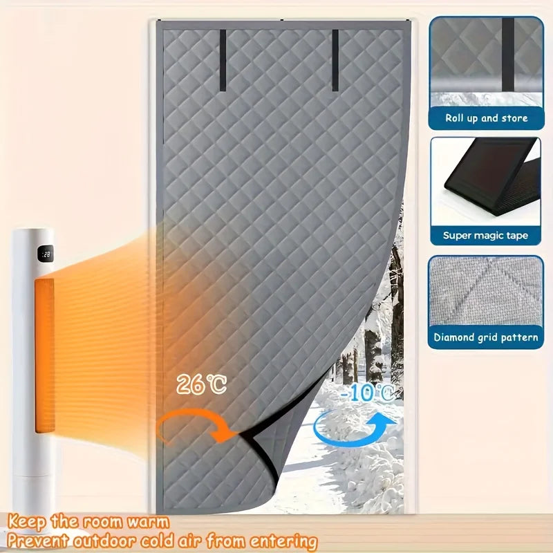 Thermal Door Curtain - Winter Insulated Roll Up Cover with Storage Buckle, Easy Install