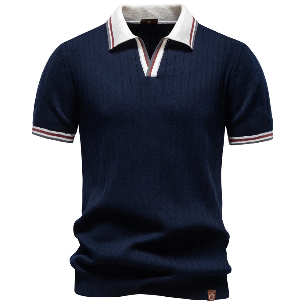 AIOPESON 100% Cotton Soft Skin Friendly Polo Shirt for Men Collar Solid Color  Old Money Style Elegant Casual Polo Men Clothing